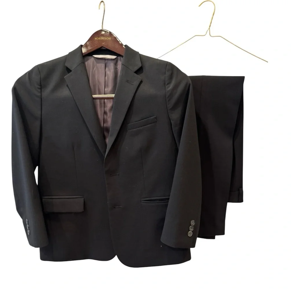 Nordstrom Boys Suit Black Jacket Pants 12 Husky Holiday Communion Wedding